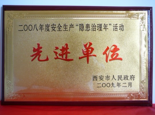 2009年2月，被西安市人民政府評為2008年度安全生產(chǎn)“隱患治理年”活動(dòng)先進(jìn)單位